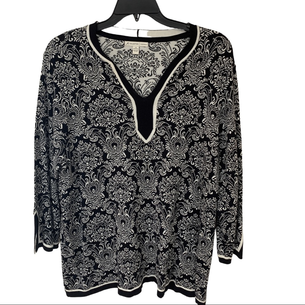 JM Collection Top Sweater Dolman Black White Classic Light Weight Soft Size 2X